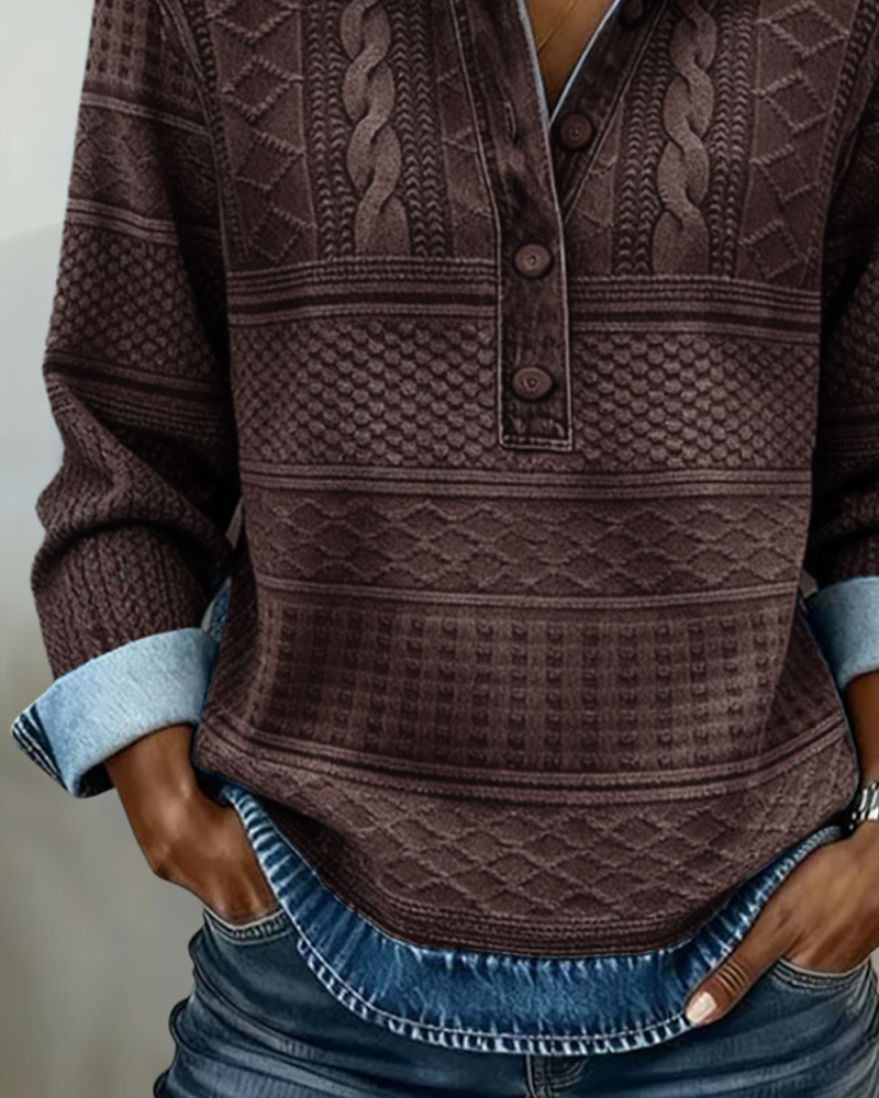 Dolores |Trendy Sweatshirt with Half Button and Collar
